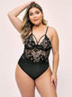 Plus Floral Lace Satin Teddy Bodysuit