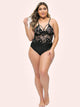 Plus Floral Lace Satin Teddy Bodysuit