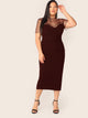 Plus Sheer Mesh Yoke Trim Pencil Dress