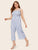 Plus Frill Trim Shirred Bodice Tie Shoulder Cami Jumpsuit