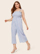 Plus Frill Trim Shirred Bodice Tie Shoulder Cami Jumpsuit