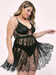 Plus Floral Lace Sheer Dress With Panty