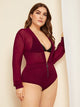 Plus Zipper Long Sleeve Teddy Bodysuit Without Lingerie Set