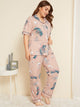 Plus Crane & Plant Print Pajama Set