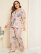 Plus Crane & Plant Print Pajama Set