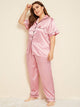 Plus Contrast Binding Satin Pajama Set