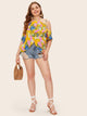 Plus Jungle Leaf Print Wrap Halterneck Top