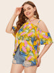  Plus Jungle Leaf Print Wrap Halterneck Top