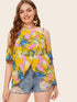  Plus Jungle Leaf Print Wrap Halterneck Top