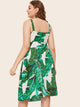  Plus Jungle Leaf Button Front Peekaboo Slip Dress