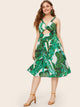  Plus Jungle Leaf Button Front Peekaboo Slip Dress