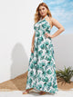 Plus Palm Tree Print Halter Dress