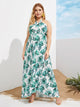 Plus Palm Tree Print Halter Dress