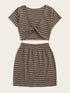 Plus Striped Twist Front Tee & Striped Skirt