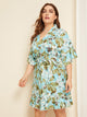 Plus Floral Ruffle Trim Robe With Belt