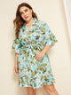 Plus Floral Ruffle Trim Robe With Belt