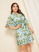 Plus Floral Ruffle Trim Robe With Belt