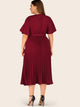 Plus Self Tie Butterfly Sleeve Pleated Dress