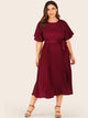 Plus Self Tie Butterfly Sleeve Pleated Dress