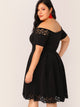 Plus Off Shoulder Laser Cut Fit and Flare Dress