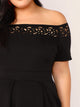 Plus Off Shoulder Laser Cut Fit and Flare Dress