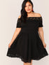 Plus Off Shoulder Laser Cut Fit and Flare Dress