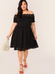 Plus Off Shoulder Laser Cut Fit and Flare Dress