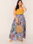 SHEIN Plus Paperbag Waist Striped and Floral Maxi Skirt