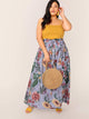 SHEIN Plus Paperbag Waist Striped and Floral Maxi Skirt