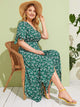 Plus Ditsy Floral Knot Cuff Hanky Hem Wrap Dress