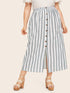 SHEIN Plus Striped Button Front Split Skirt