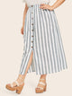 SHEIN Plus Striped Button Front Split Skirt