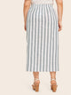 SHEIN Plus Striped Button Front Split Skirt