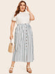 SHEIN Plus Striped Button Front Split Skirt