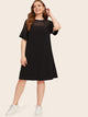 Plus Drop Shoulder Mesh Yoke Trim Tunic Dress