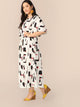  Plus Flutter Sleeve Self Belted Geo Maxi Dress