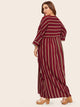  Plus High Waist Striped Maxi Dress