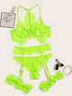 Plus Neon Lime Floral Lace Garter Lingerie Set