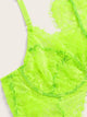 Plus Neon Lime Floral Lace Garter Lingerie Set