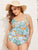 Plus Floral Flounce Top With High Waist Tankini Set