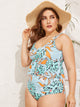 Plus Floral Flounce Top With High Waist Tankini Set