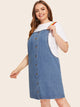 Plus Button Front Denim Straps Dress