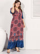 Plus Tribal Print Drawstring Waist Ruffle Hem Dress