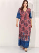 Plus Tribal Print Drawstring Waist Ruffle Hem Dress