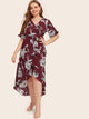 Plus Floral Print Surplice Front Knot Side Wrap Dress