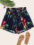 Plus Paperbag Waist Floral Print Shorts