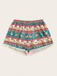 Plus Pom Pom Tribal Print Shorts