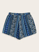 Plus Pom Pom Drawstring Waist Tribal Print Shorts