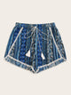 Plus Pom Pom Drawstring Waist Tribal Print Shorts