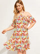 Plus Tropical Print Halter Neck Ruffle Hem Dress